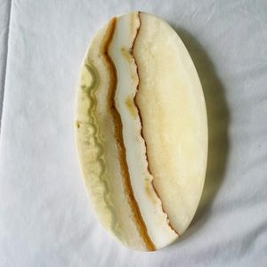 Vintage Carved Onyx Stone Soap Dish Oval Trinket Dish 8.5” long cream/ tan vein